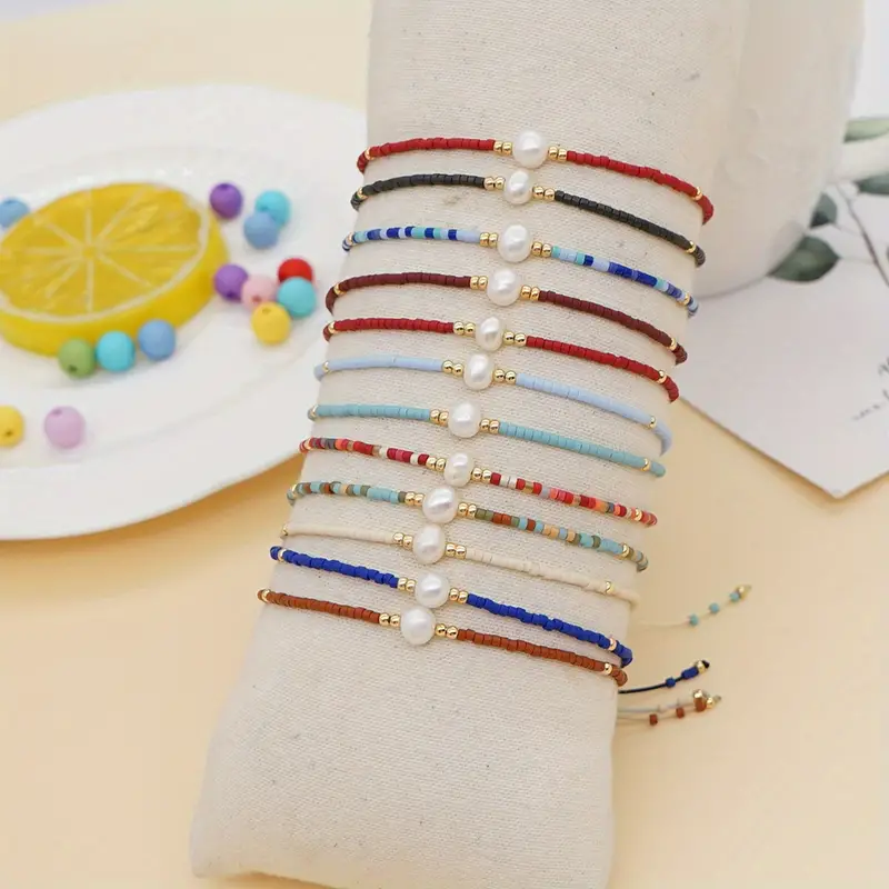 Boho Style Mini Rice Beads Beaded Bracelet White Freshwater - Temu
